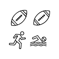 Four icons two American footballs running figure swimmer over waves