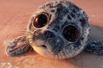 Obraz premium Adorable baby seal looking curiously with sparkling galaxy eyes