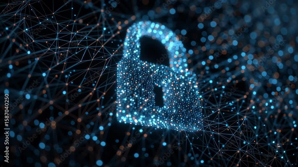 Aufkleber abstract representation of digital security, glowing padlock symbol surrounded by interconnected poi