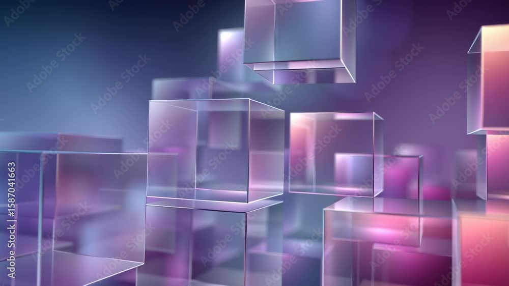 Poster abstract composition of translucent cubes with purple and blue gradients for modern design and digit