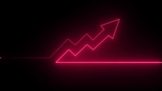 Abstract glowing neon business graph growth arrow up arrow. business growth arrow concept. Business line arrow. on 4k video animation .rowth trend Green line graph going Up.4k