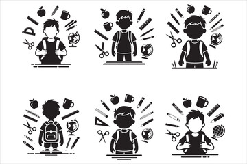  Education icon set with man and woman silhouettes in vector style
