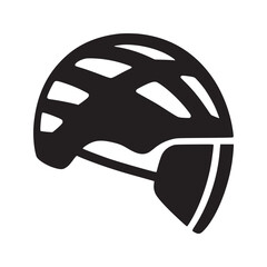 A minimalist black silhouette of a cycling helmet with ventilation holes on a light gray background