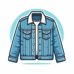 Illustration of a blue denim jacket with a beige fauxfur collar against a light blue circle