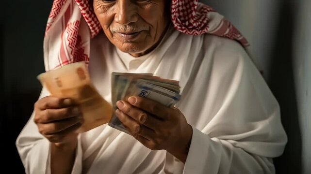 Elderly Man Counting Money