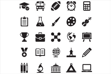 Modern Vector Icons: Education, Science & Business Essentials in Black