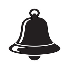 A simple black and white illustration of a bell with a clapper and a ring for hanging it up