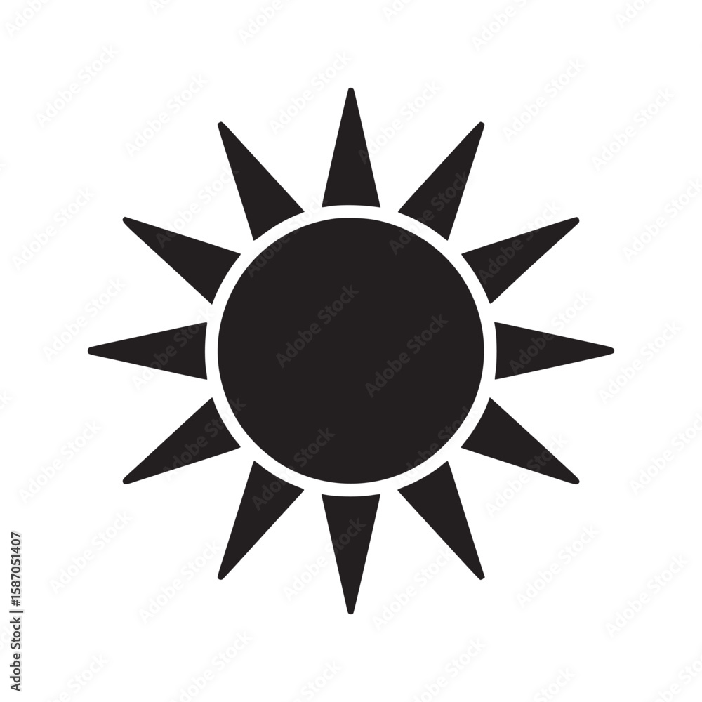 Aufkleber a simple black sun with sharp rays radiating outwards on a plain white background in vector format
