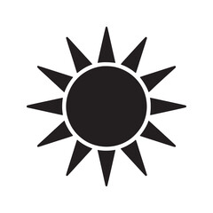 A simple black sun with sharp rays radiating outwards on a plain white background in vector format