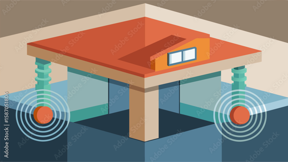 Poster seismic isolation bearings are installed beneath the building allowing it to move slightly and absor