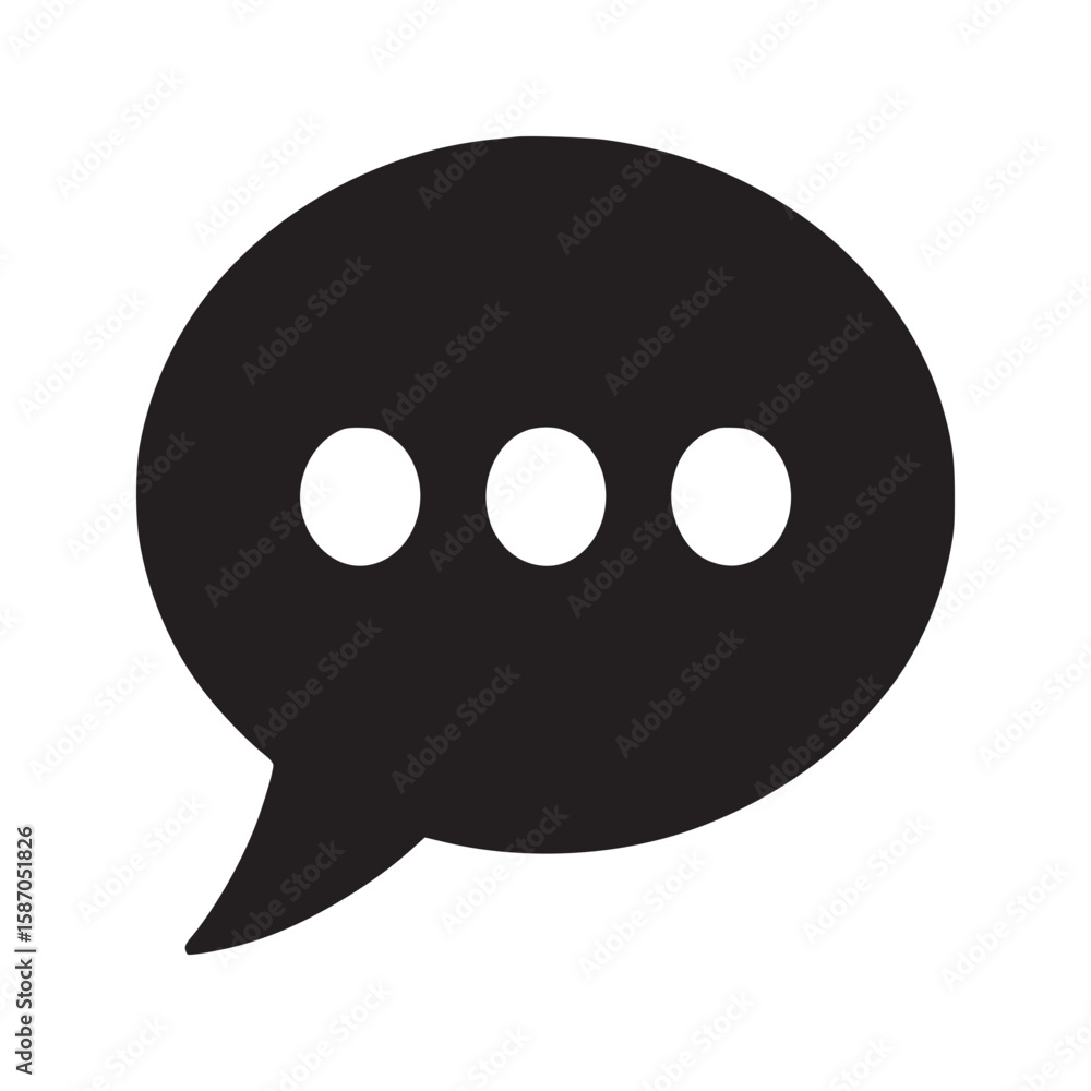 Poster a black speech bubble with three white dots on a gray background representing communication icon