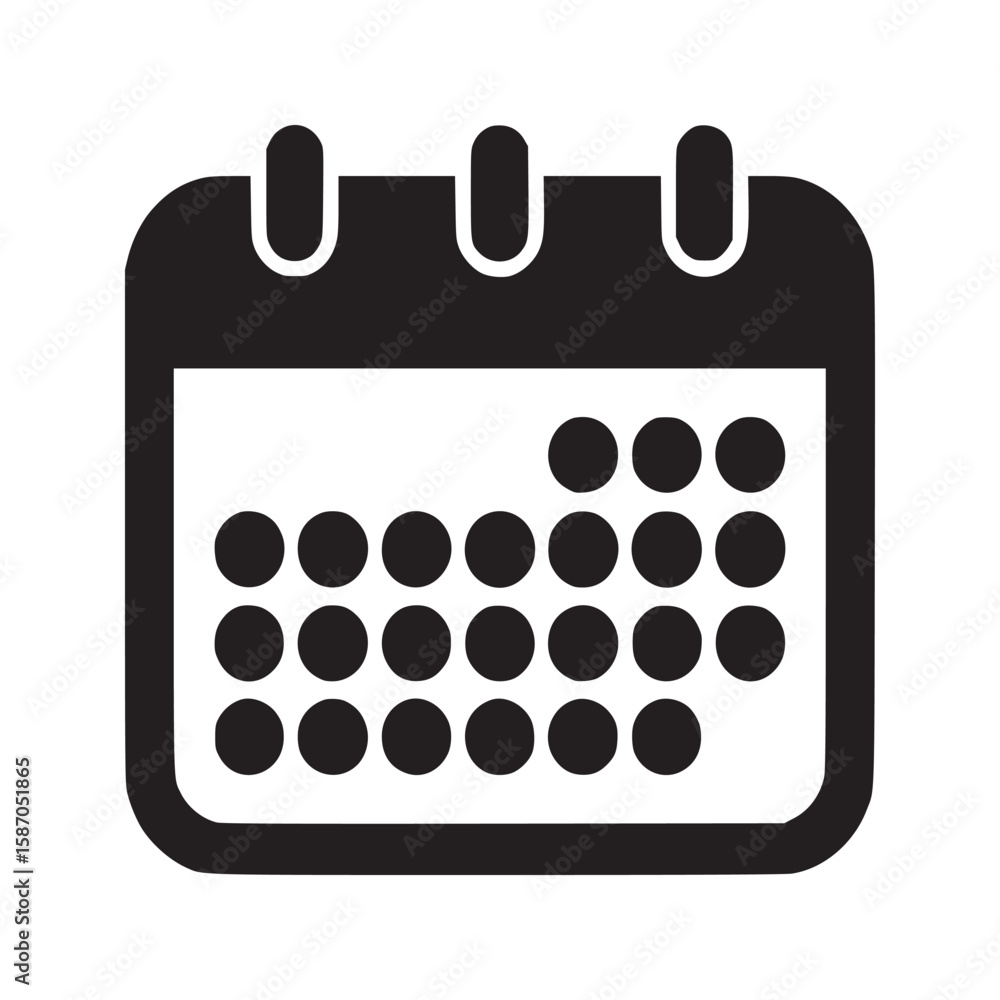 Poster a simple black and white calendar icon with circles representing the days of the month on display