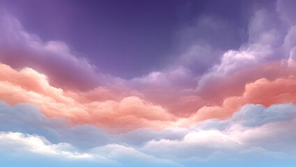 Sky of Dreams: A breathtaking vista of a gradient sky fills the frame, with fluffy clouds brushed in vibrant hues of peach and purple, the horizon a canvas of pure wonder.