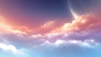 Dreamy Sky Canvas: An ethereal, dreamy skyscape painted with the softest hues of pink, orange, purple, and blue. Captured in a serene, atmospheric view.