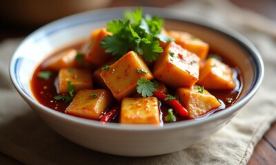 A Plate of Fried Egg Tofu.