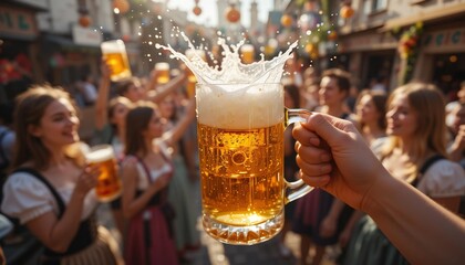 One Hand Holding Beer Mug in Oktoberfest.