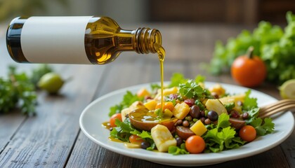 Olive Oil Pouring in Salad.