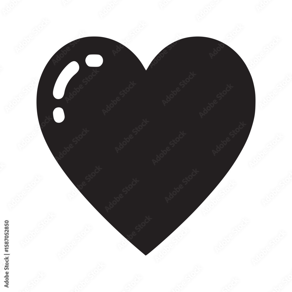Poster isolated black heart with glossy reflection on a white background in a simple graphic style