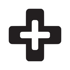 A simple black plus sign with rounded edges isolated on a white background in a minimalist style