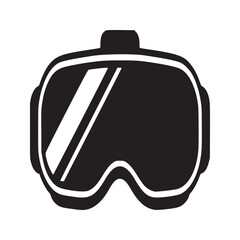 A simple black and white graphic illustration of virtual reality goggles with white reflection line