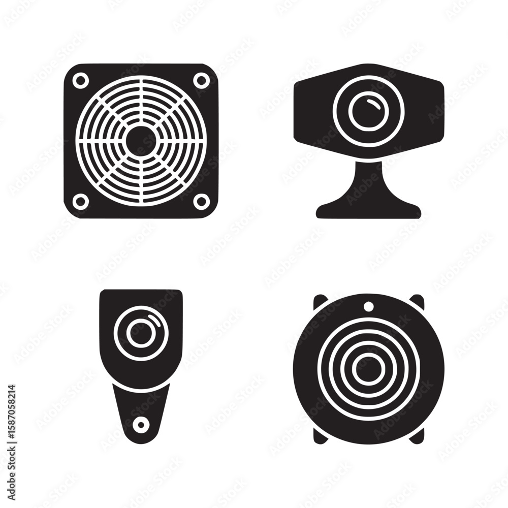 Poster a collection of four black and white icons representing different electronic devices and components