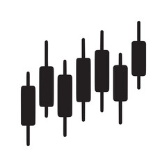 A black and white illustration of a candlestick chart showing an upward trending market pattern