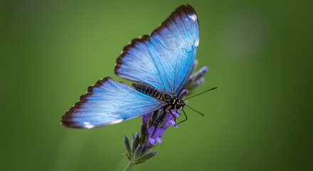 Beautiful blue butterfly on purple flower