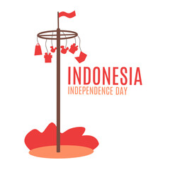 Indonesia Independence Day vector featuring Panjat Pinang, a traditional annual celebration. Red and white flag, cultural event, and festive spirit for August 17. Great for posters, social media, and 