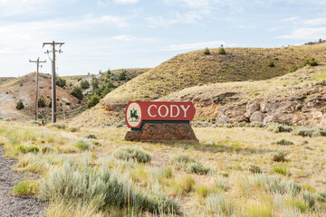 Cody information road sign in Wyoming