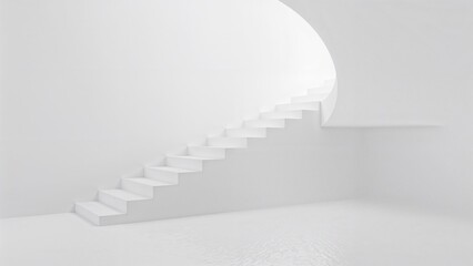 Obraz premium Minimalist Architecture White Staircase in Modern Empty Room, Clean Interior Design