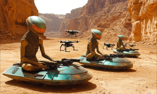Alien drones in desert canyon
