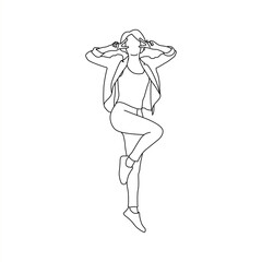 Playful Pose in Minimalist Line Art, Peace and Style: Woman's Gesture Outline