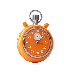 Orange stopwatch 3D icon with smooth cartoon plastic finish on transparent background