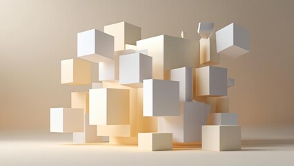 Fototapeta premium Abstract 3D Cubes in White and Gold