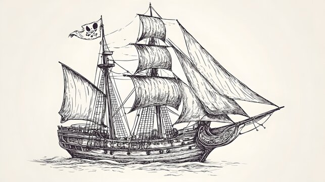 Fototapeta Detailed hand-drawn illustration of a sailing ship.