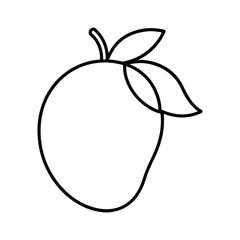 Simple outline drawing of a mango with leaves isolated on white background