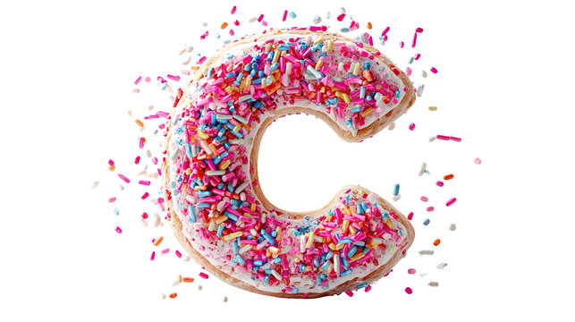 Flying donuts. Mix of multicolored doughnuts with sprinkel on blue background.