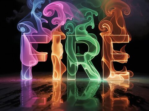 Colorful Fire Text Animation with Smoke &ndash; Static Camera, High-Resolution