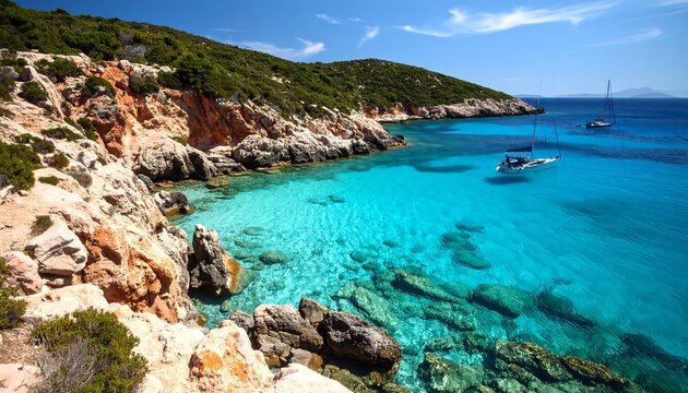 Picturesque Mediterranean cove with turquoise water and rocky shores