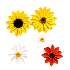 A collection of yellow sunflowers and other colorful flowers isolated on a transparent background.