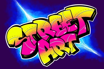Street art illustration, street art lettering with unique graffiti patterns, gradient colors and smoke effects