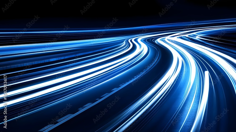 Poster abstract image of curved light trails on a dark surface.