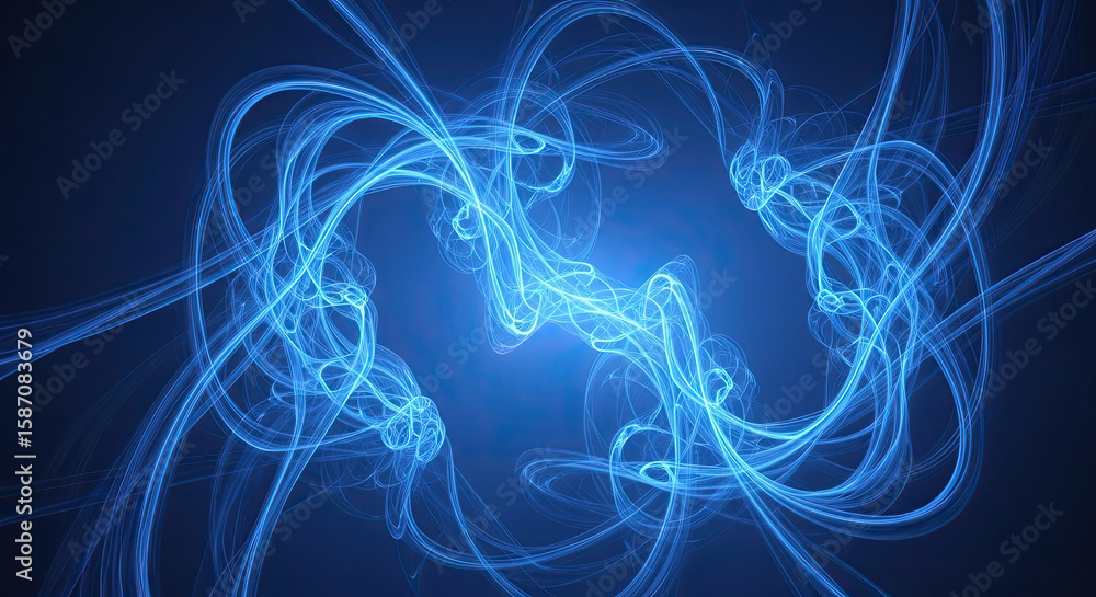 Poster abstract blue light trails forming intricate patterns on a dark gradient background design element