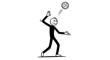 Stick Figure Playing Volleyball Cartoon of a Person Serving a Ball in a Match