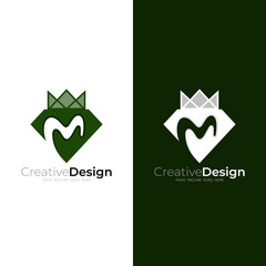 Letter M logo and crown design template, square icons