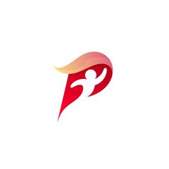 P logo and people design combination, red color