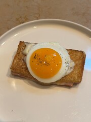Croque Madame with Fried Egg on Toasted Bread