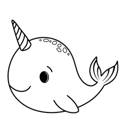 Cute narwhal black doodle outline. © Walaiporn Sangkeaw