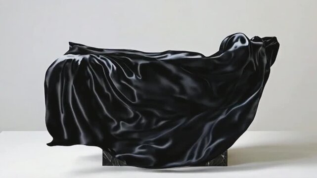 A black silk cloth with a wave-like pattern draped over a pedestal..