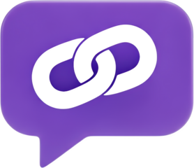 Purple speech bubble icon with black interconnected chain link symbol Connection transparent background